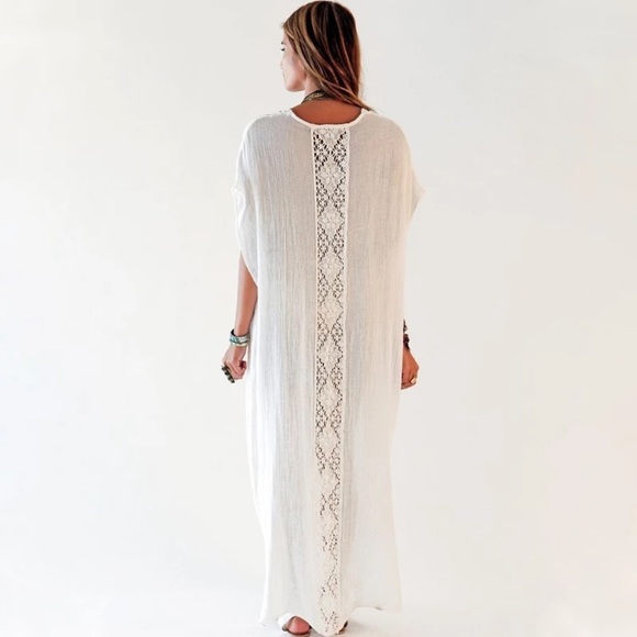 Sample Sale! New Boho Crochet Detailed V Neck Maxi Beach Dress - Picture 5 of 9